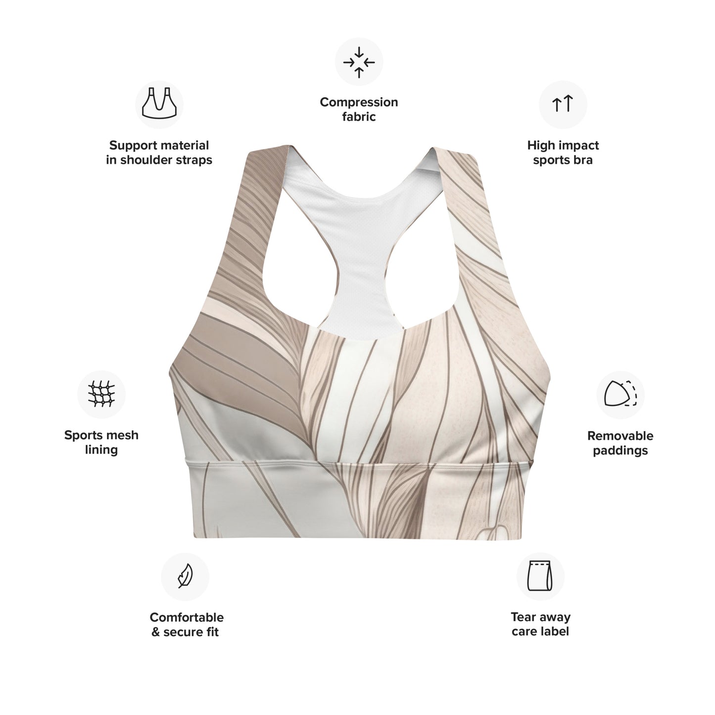 Boho Feather Recycled Longline Sports Bra